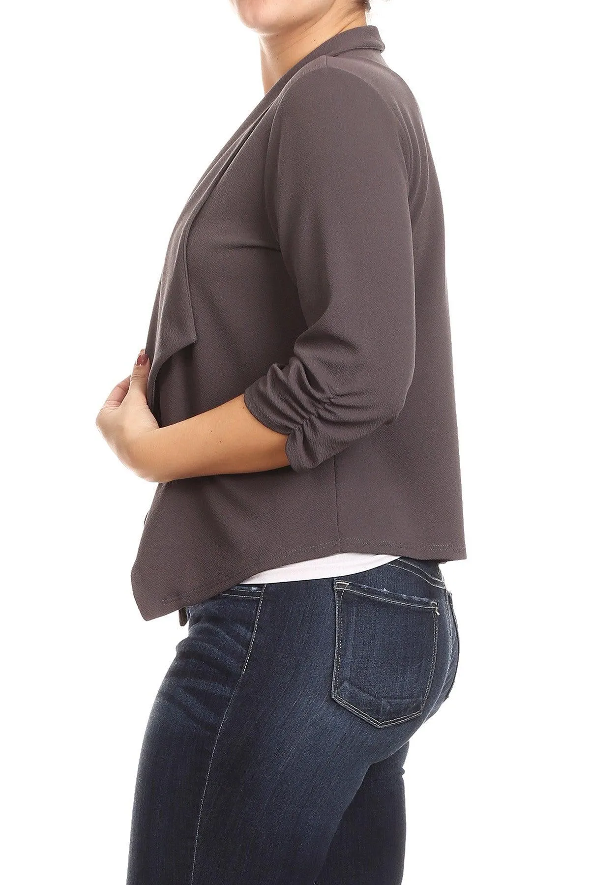 Women's Plus Size 3/4 Sleeve Casual Office Work Open Front  Blazer Jacket