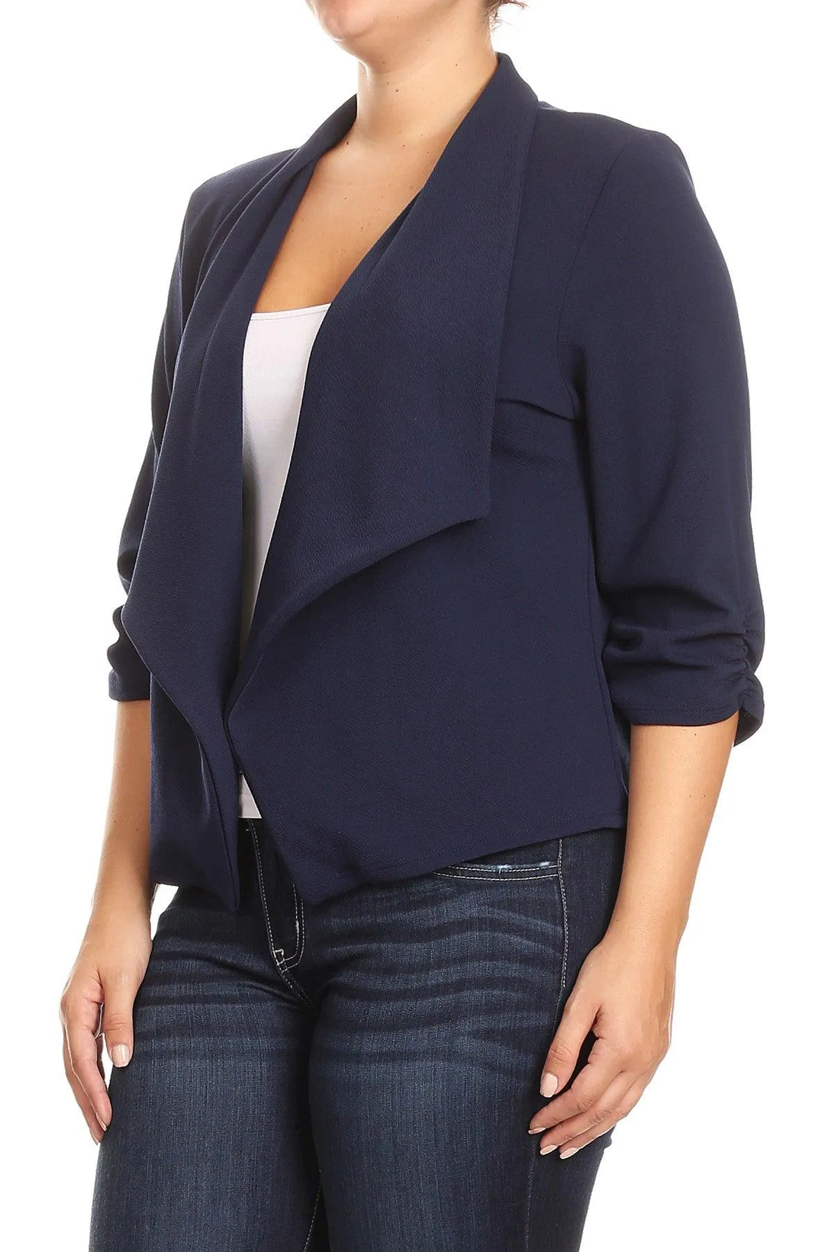 Women's Plus Size 3/4 Sleeve Casual Office Work Open Front  Blazer Jacket
