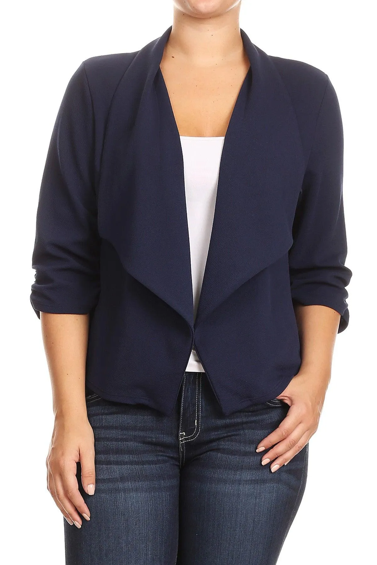 Women's Plus Size 3/4 Sleeve Casual Office Work Open Front  Blazer Jacket