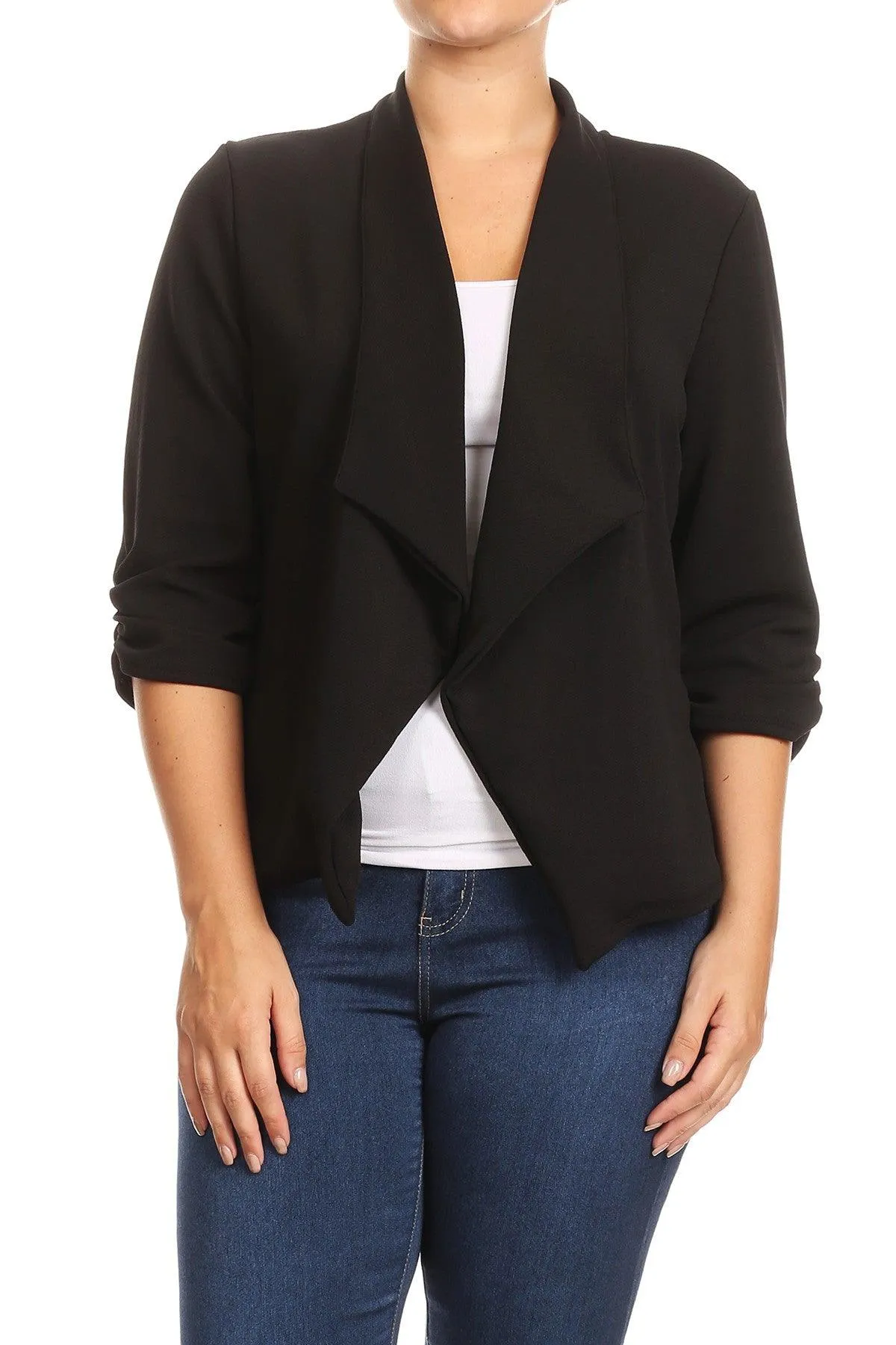 Women's Plus Size 3/4 Sleeve Casual Office Work Open Front  Blazer Jacket