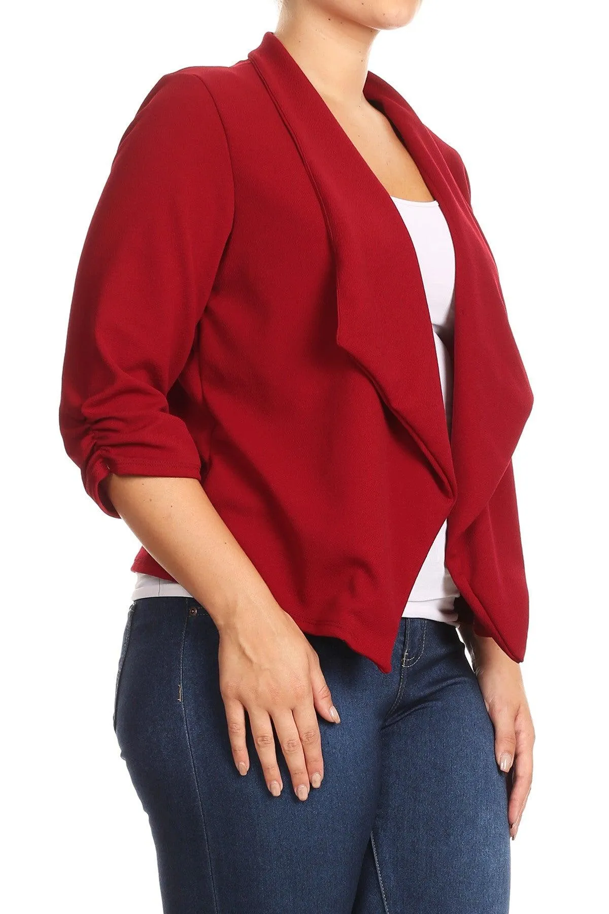 Women's Plus Size 3/4 Sleeve Casual Office Work Open Front  Blazer Jacket