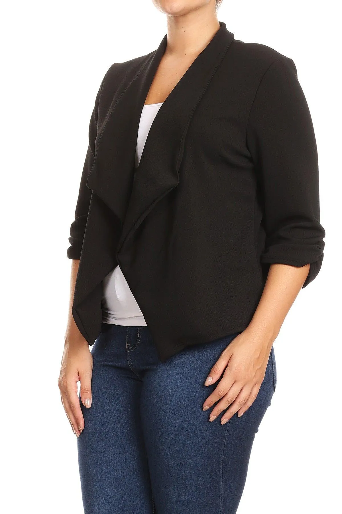 Women's Plus Size 3/4 Sleeve Casual Office Work Open Front  Blazer Jacket