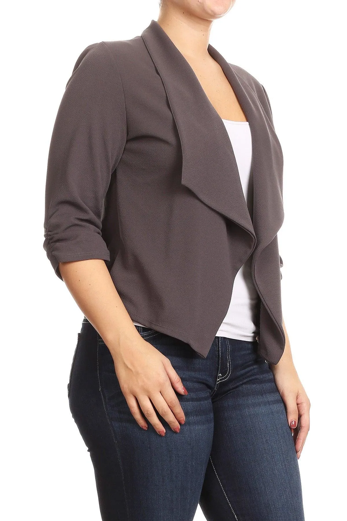 Women's Plus Size 3/4 Sleeve Casual Office Work Open Front  Blazer Jacket