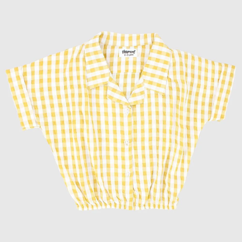 Yellow Checkered Short-Sleeved Shirt